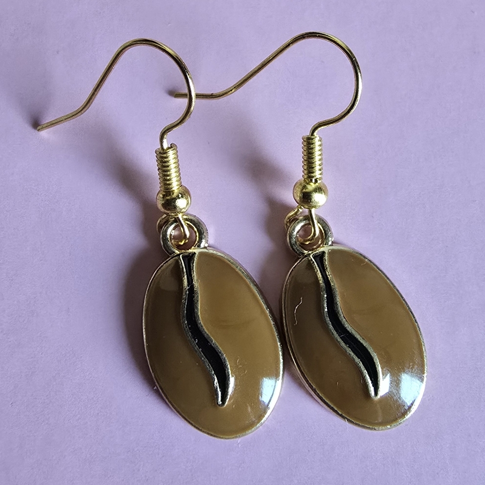Coffee Bean Earrings 18k Gold Plated Nickel Free Hooks